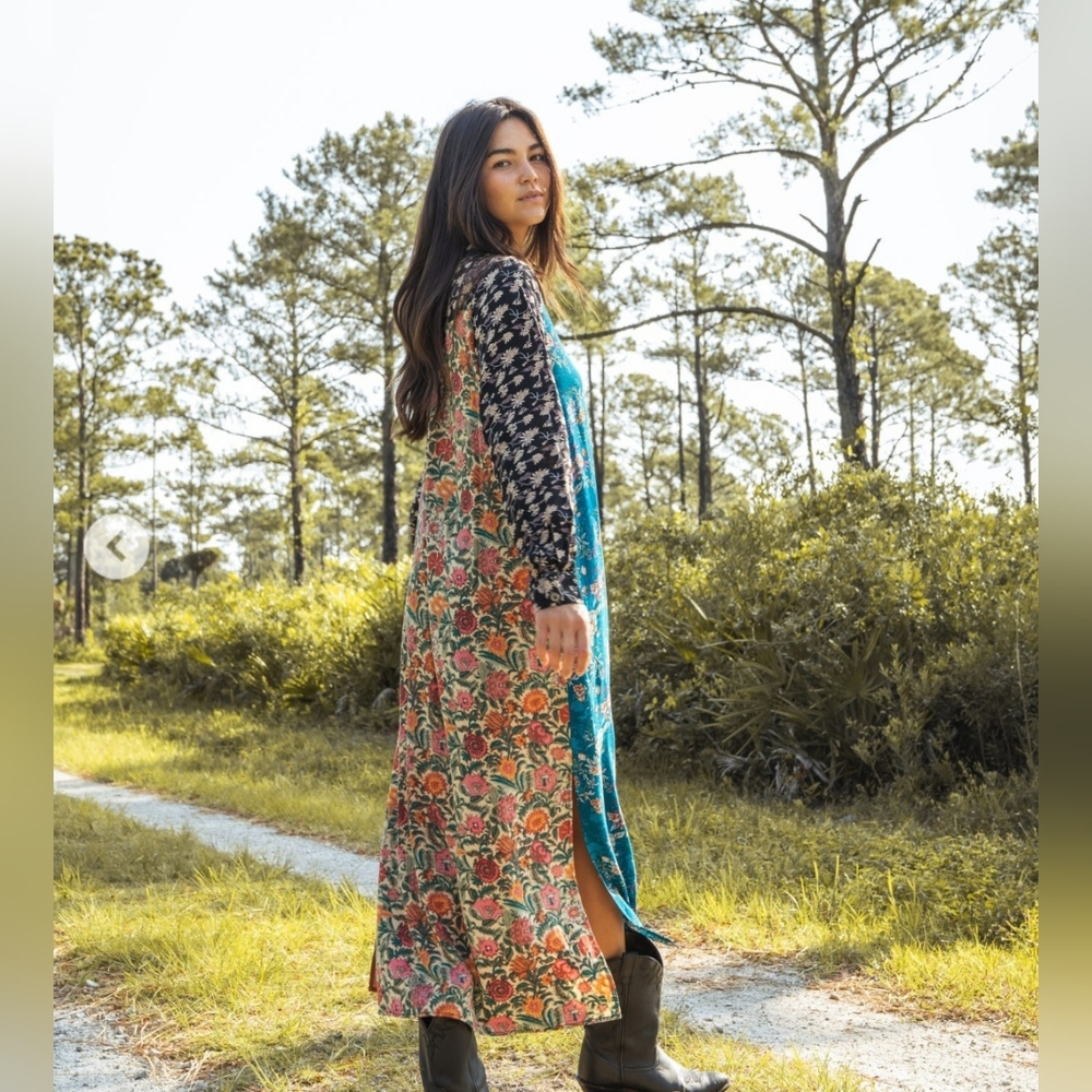 NATURAL LIFE Floral Patchwork Maxi Dress - Blue and Brown - Picture 5 of 5